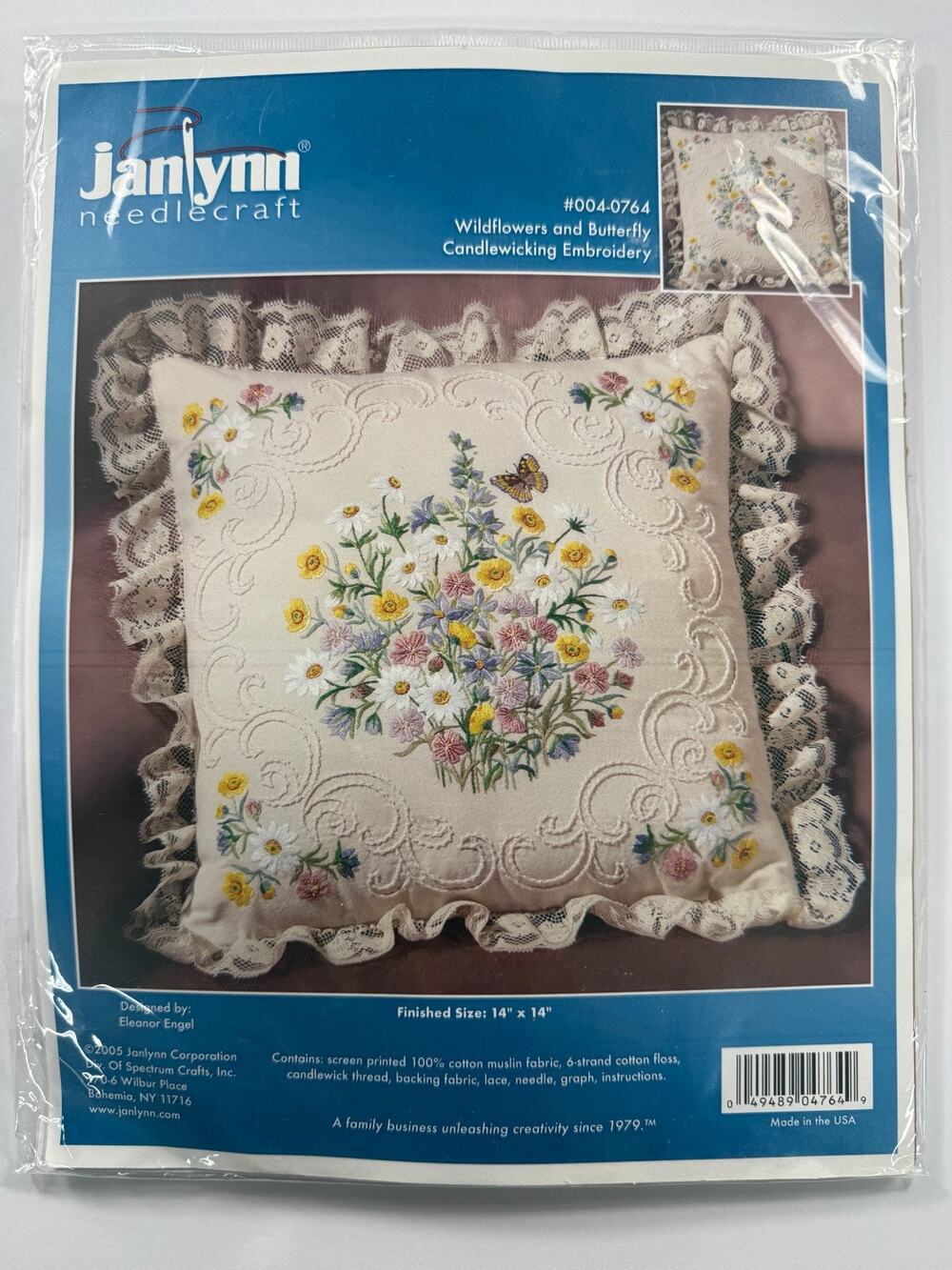 Janlynn Candlewicking Embroidery Kit Wildflowers Butterfly Pillow 14x14 #004-076